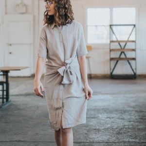 Grey tie waist shirt dress